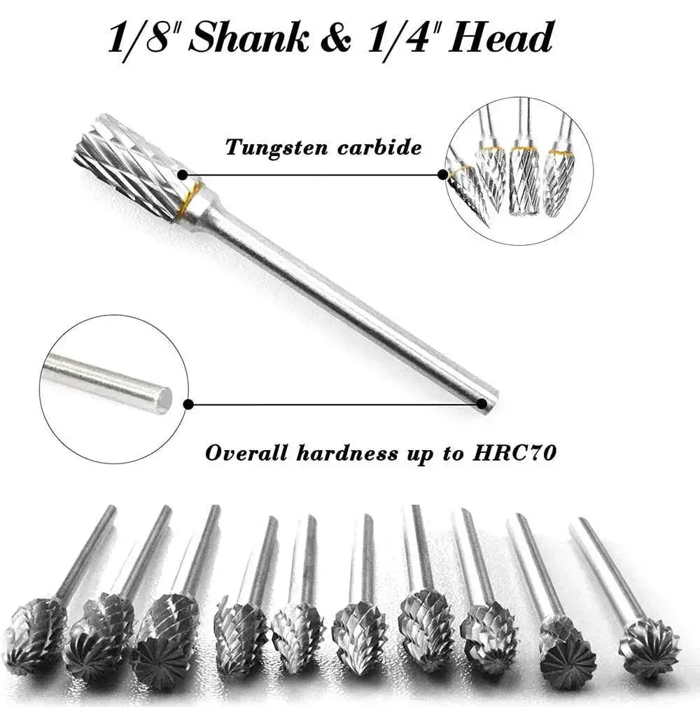 Carbide Rotary Tool Burr Set 10 Piece Premium Tungsten Steel