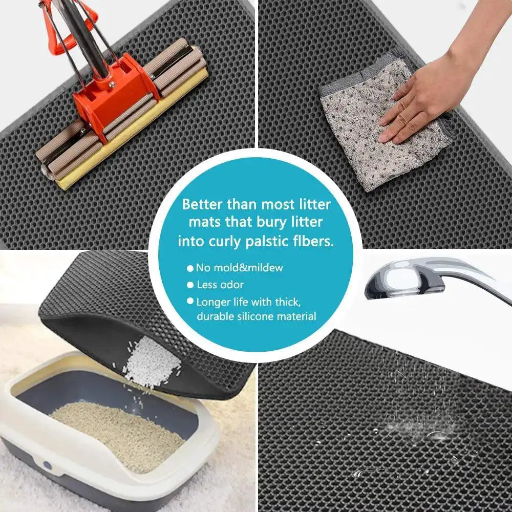 Waterproof Cat Litter Mat With Double Layer Foldable Pads
