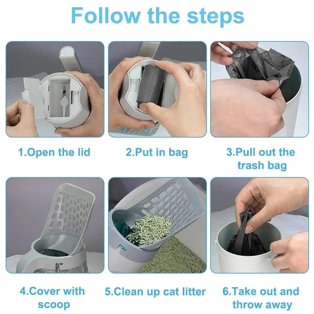 Cat Litter Scoop With Refill Bag Easy Self Cleaning Tool