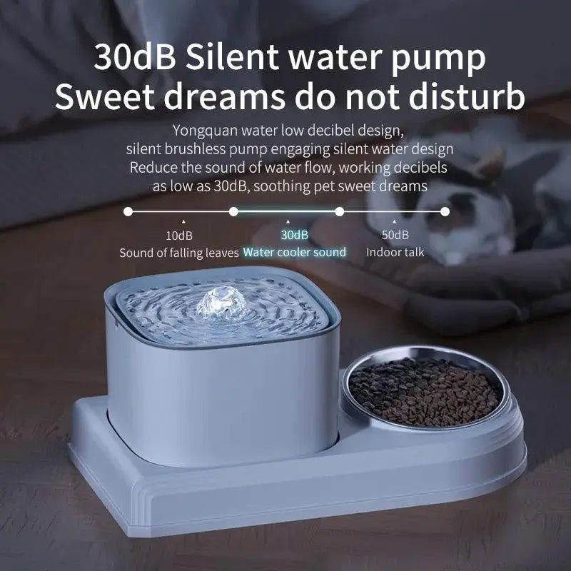 Cat Water Fountain With Automatic Feeding Bowl Fresh Water