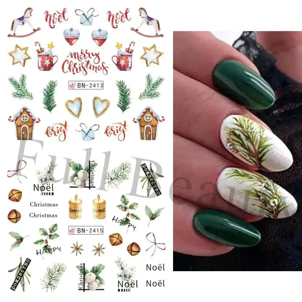 Charming Winter Nail Art Stickers With Greenery Birds Cocoa