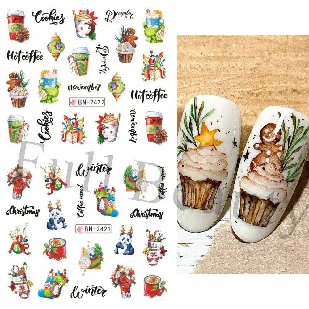 Charming Winter Nail Art Stickers With Greenery Birds Cocoa
