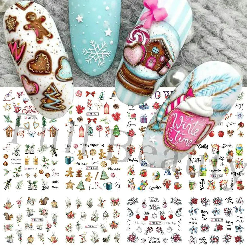 Charming Winter Nail Art Stickers With Greenery Birds Cocoa