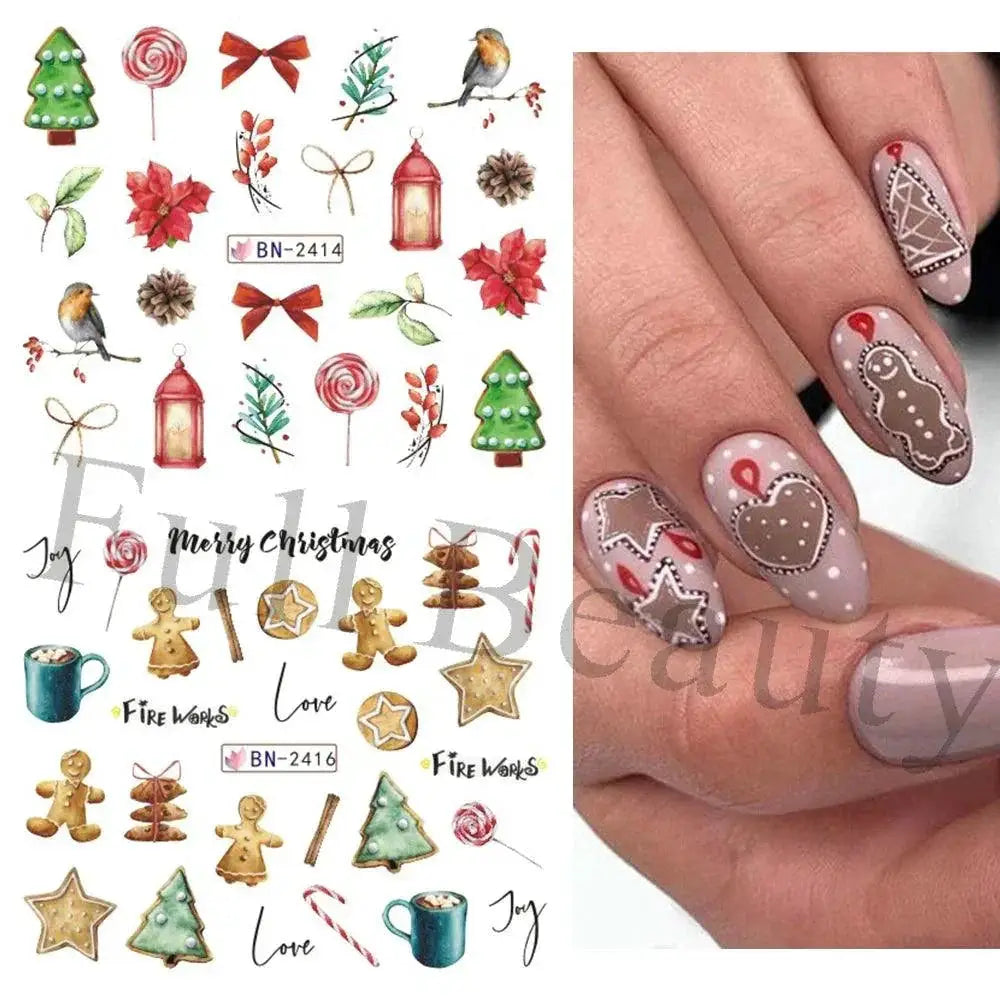Charming Winter Nail Art Stickers With Greenery Birds Cocoa