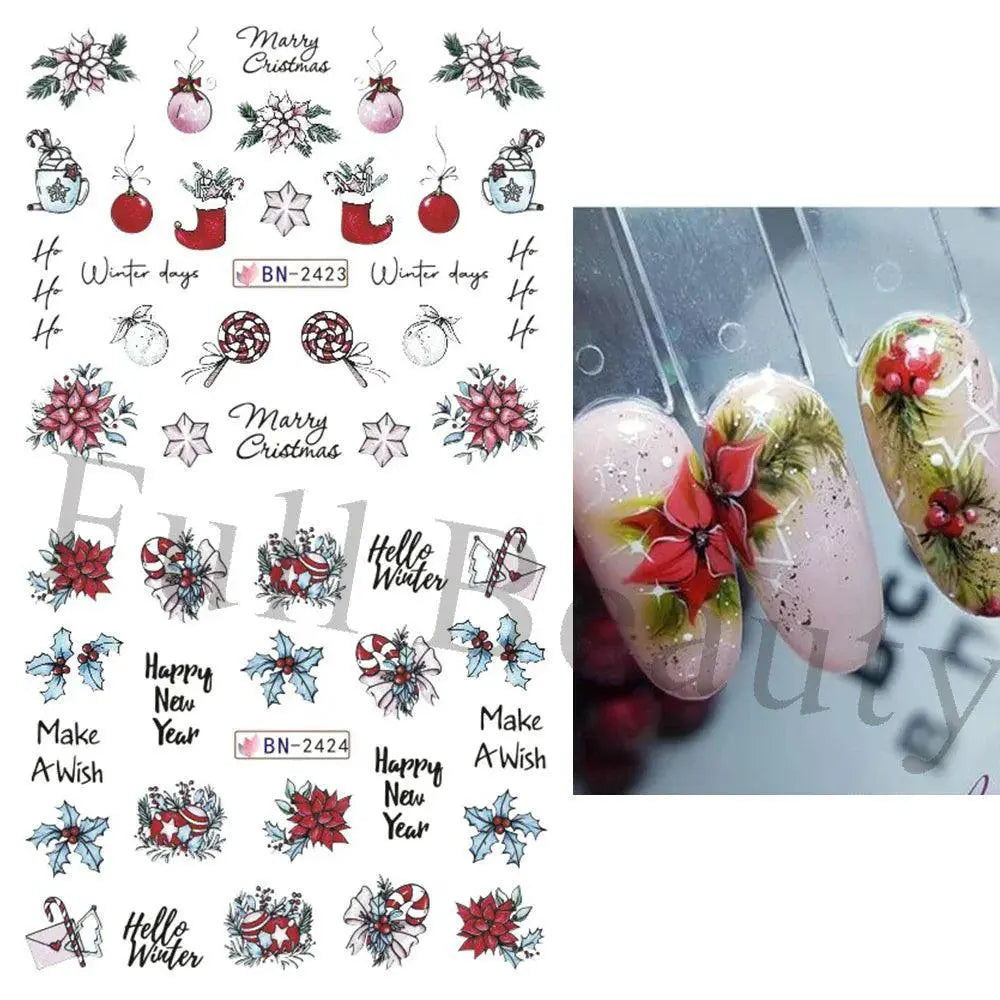 Charming Winter Nail Art Stickers With Greenery Birds Cocoa