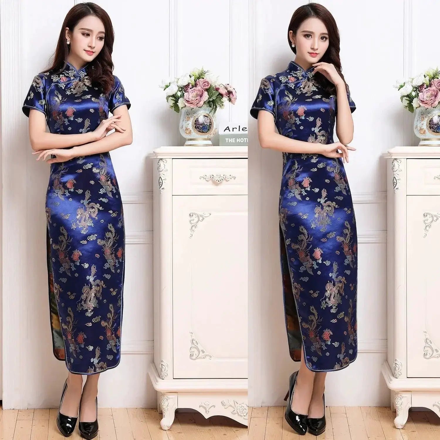 Cheongsam Dress Retro Brocade Elegance Women Outfit