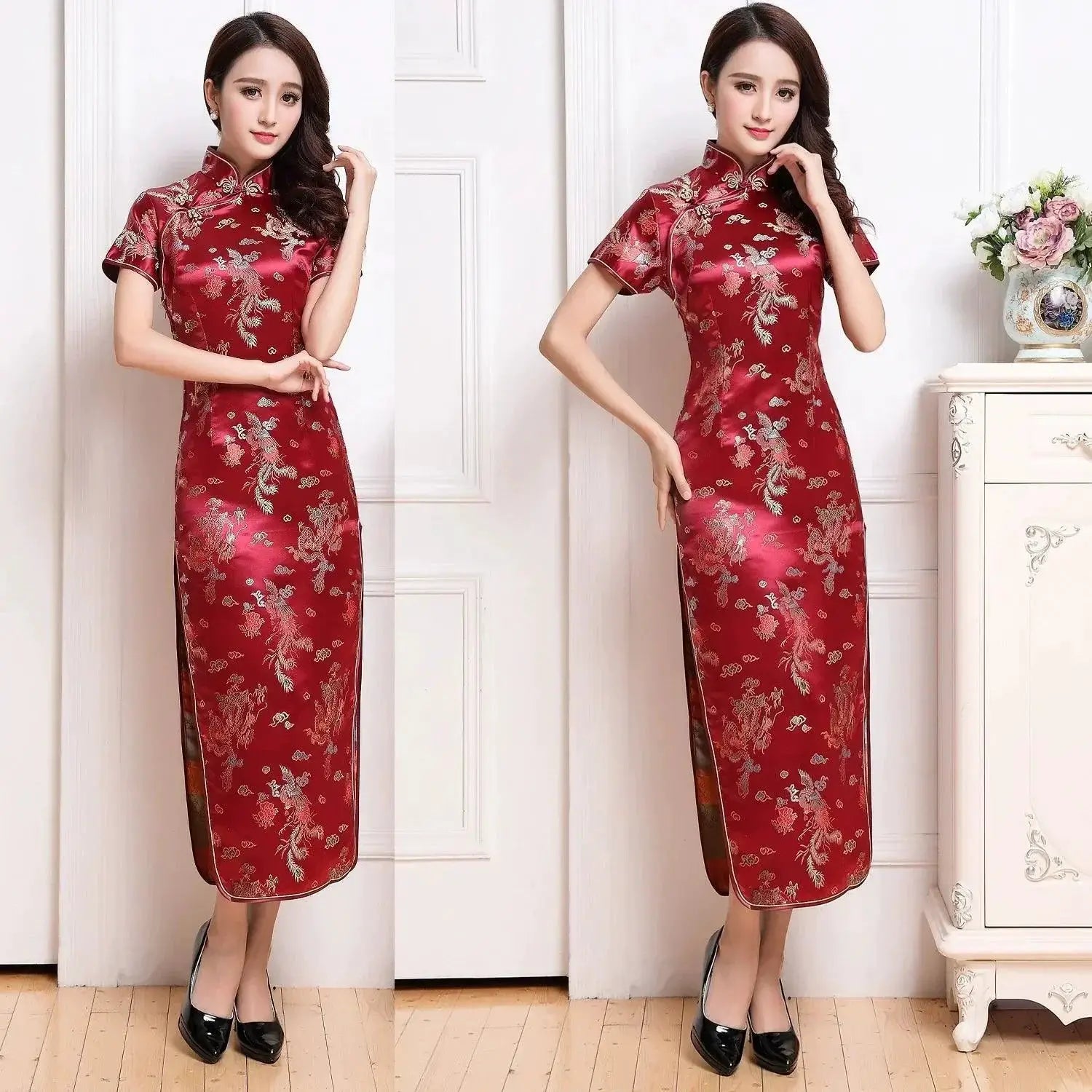 Cheongsam Dress Retro Brocade Elegance Women Outfit