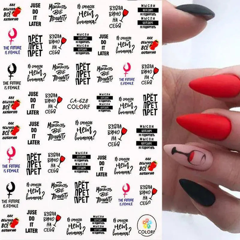 Cherry Love 3D Nail Art Sticker Set Russian Letters Glam