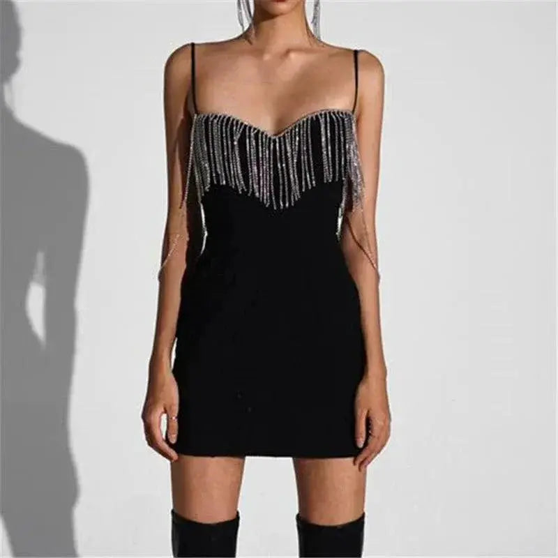 Chic Chain Tassel Strap Dress For Youth Streetwear