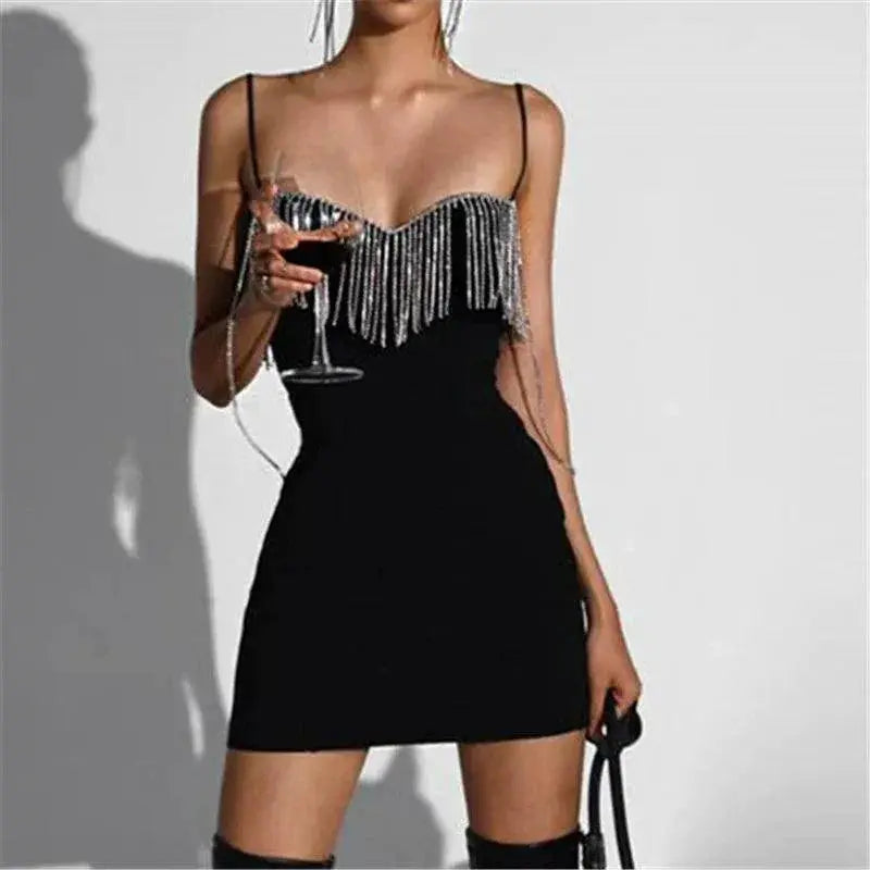 Chic Chain Tassel Strap Dress For Youth Streetwear