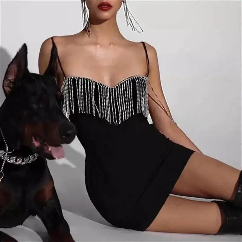 Chic Chain Tassel Strap Dress For Youth Streetwear