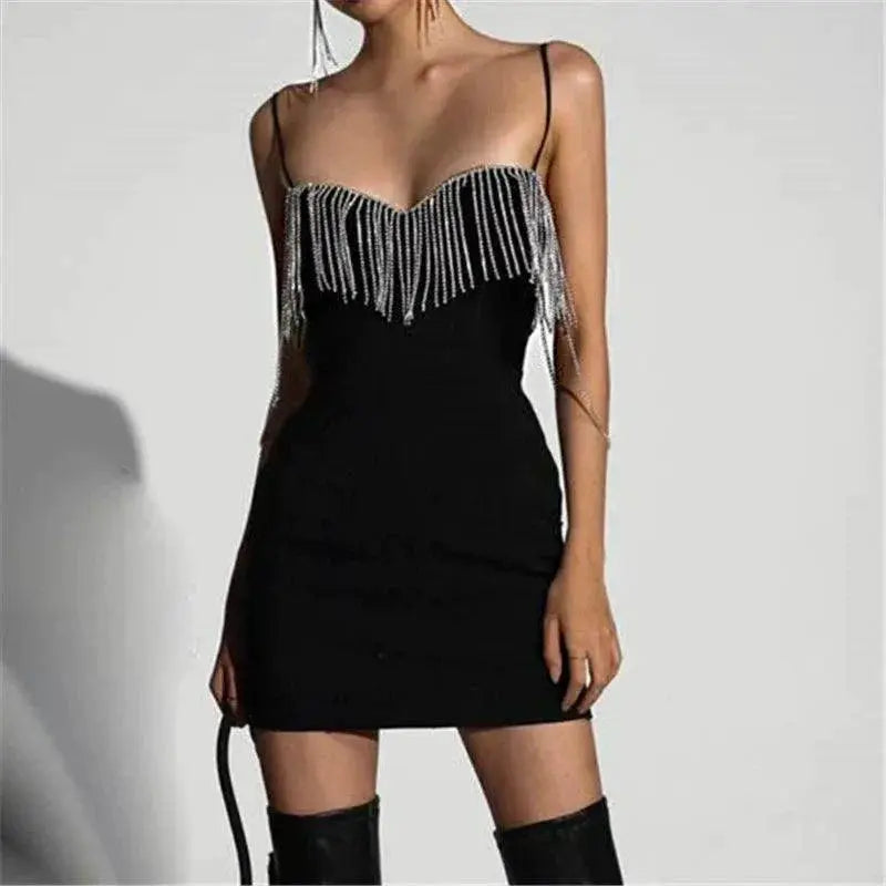 Chic Chain Tassel Strap Dress For Youth Streetwear