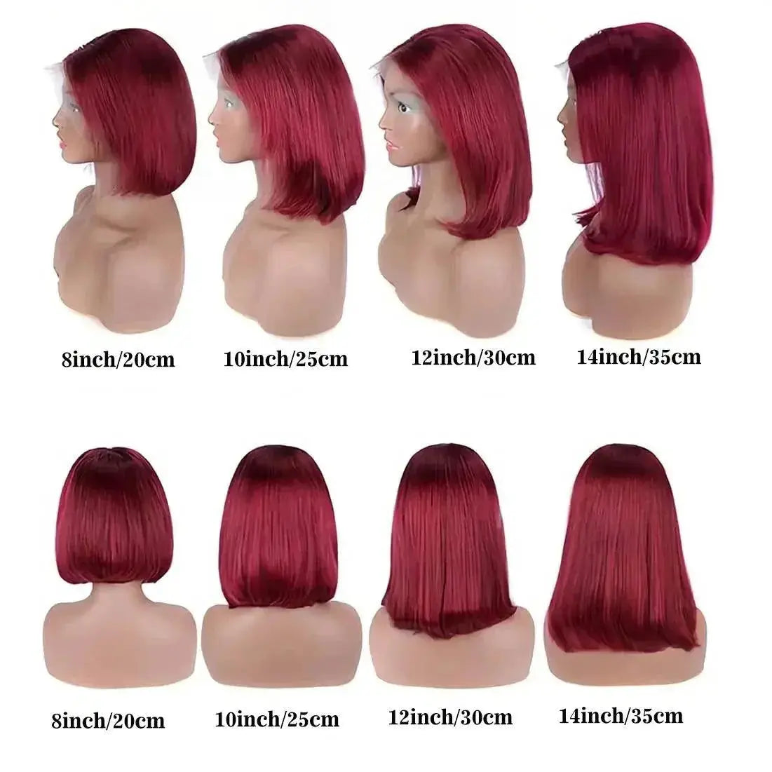 Chic Dark Red Burgundy Blunt Cut Bob Wig Remy Human Hair
