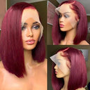 Chic Dark Red Burgundy Blunt Cut Bob Wig Short Human Hair
