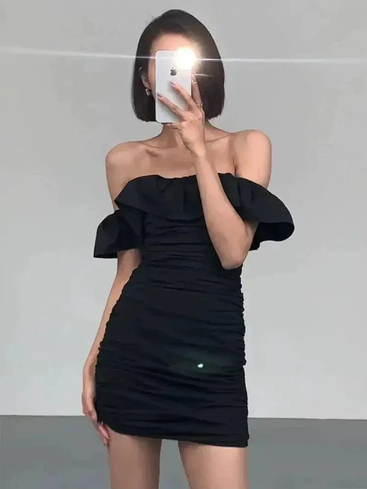 Chic Korean Style Off Shoulder Midi Dress For Summer Fashion