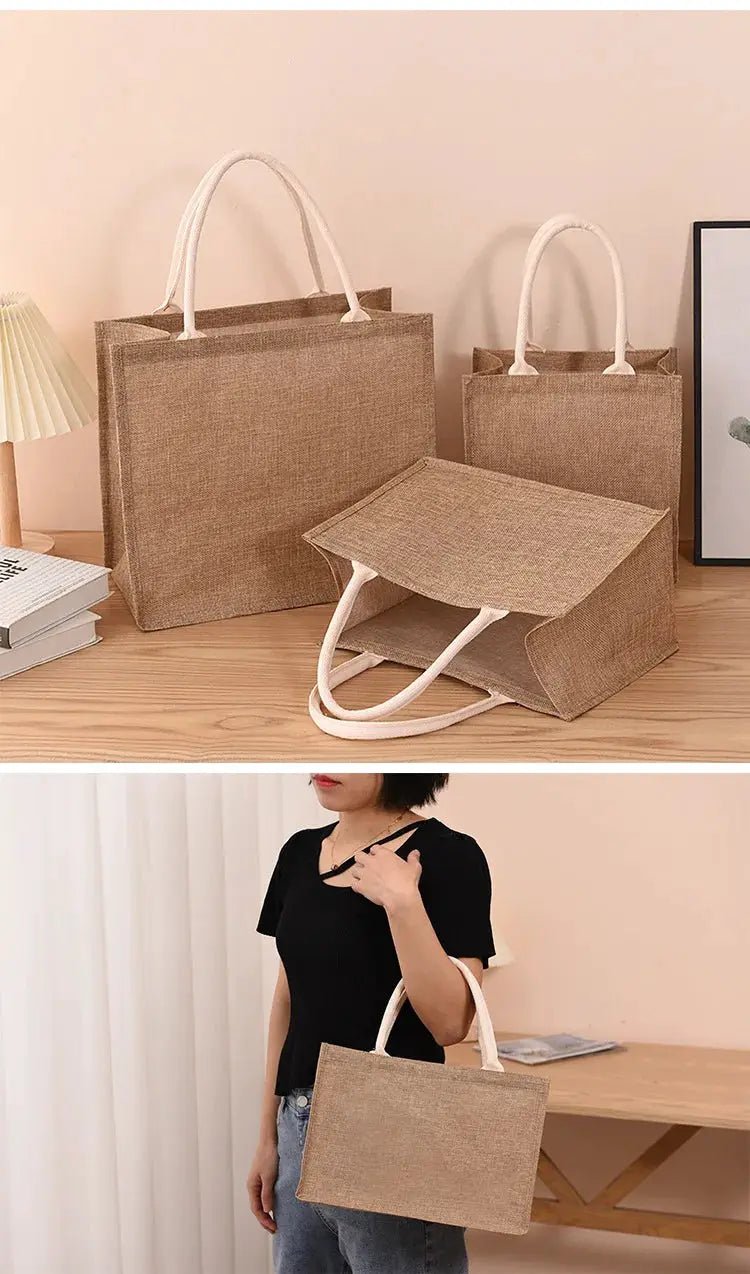 Chic Linen Hand Painted Tote Shopping Bag Jute Eco Friendly Reusable