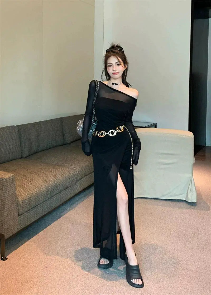 Chic Mesh Off - The - Shoulder Dress Elegance and Allure