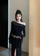 Chic Mesh Off-the-Shoulder Dress Elegance and Allure