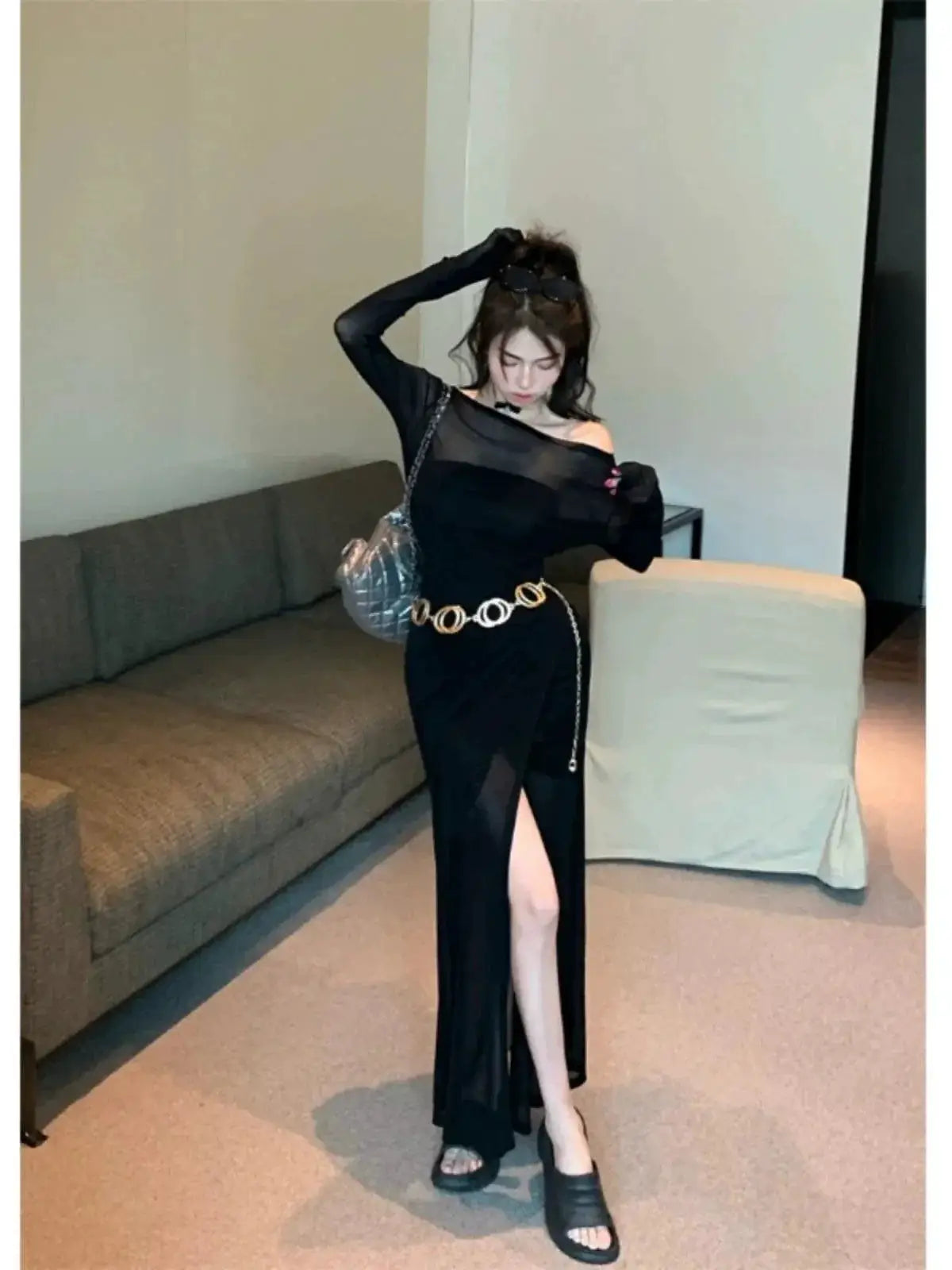 Chic Mesh Off - The - Shoulder Dress Elegance and Allure