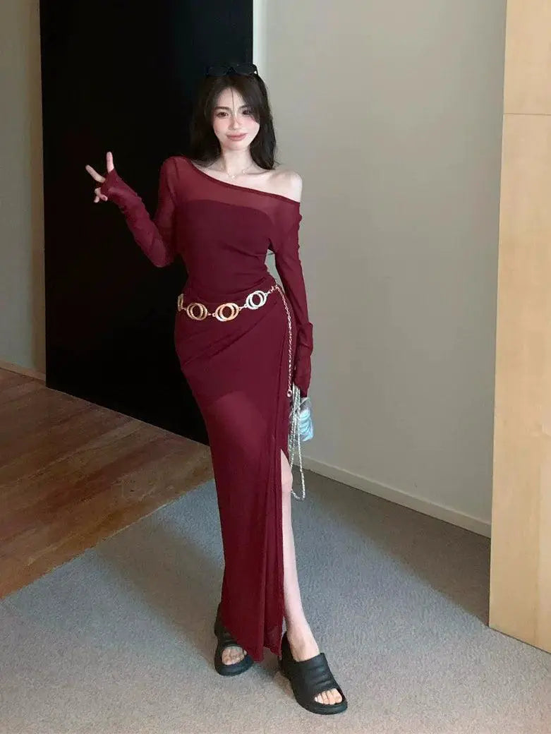 Chic Mesh Off - The - Shoulder Dress Elegance and Allure