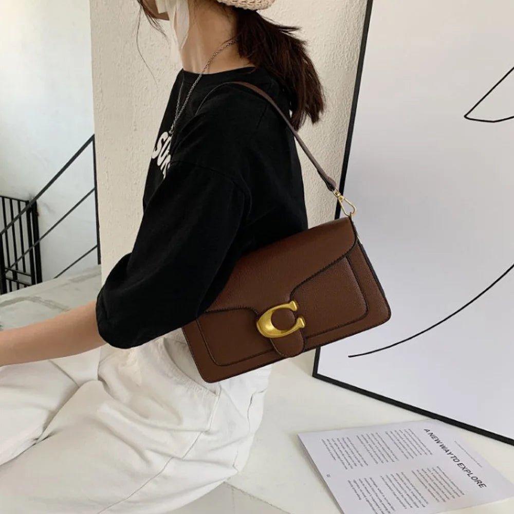 Chic PU Leather Underarm Shoulder Bag With Two Straps Diagonal Square Design Lux