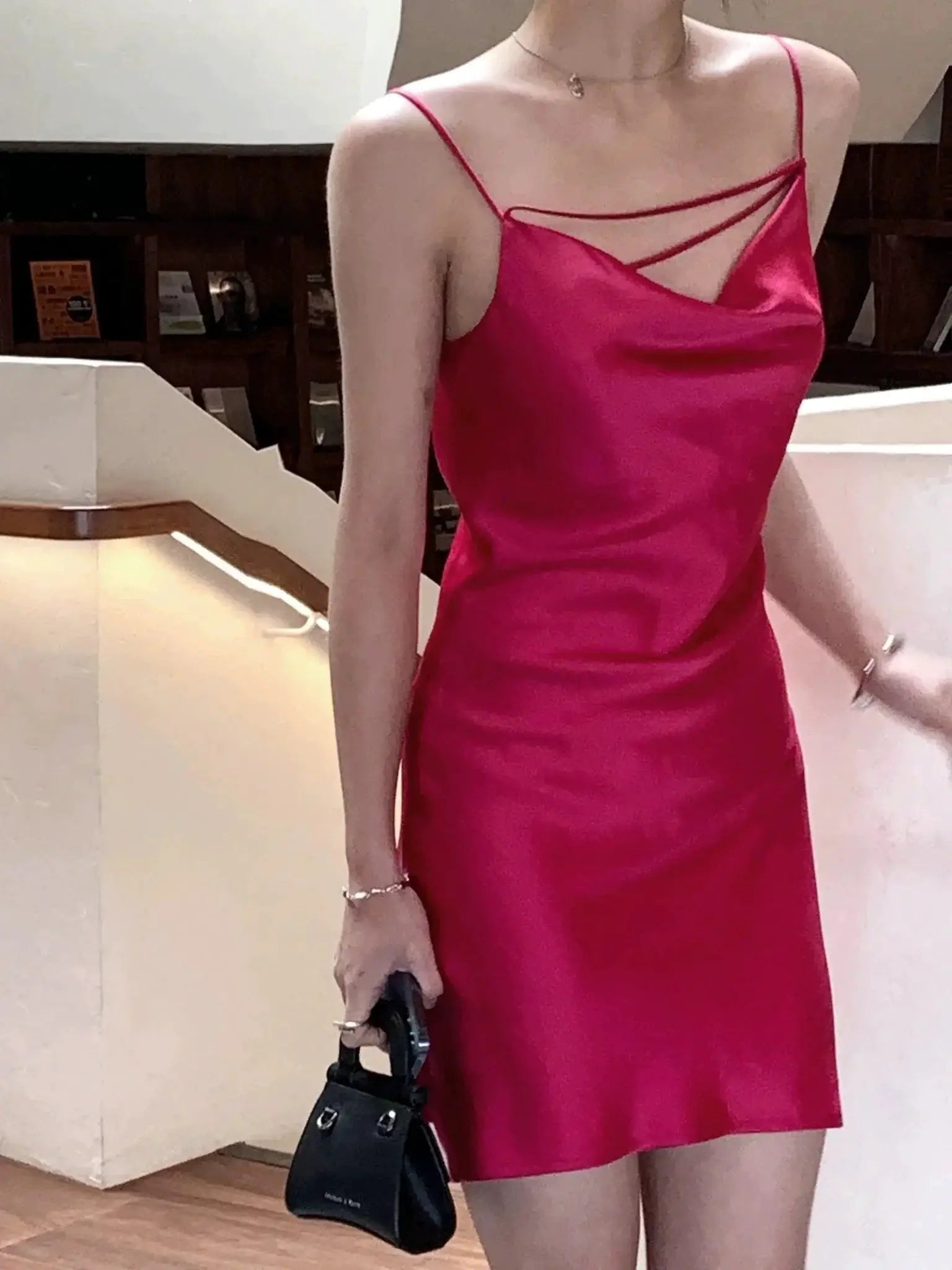 Chic Red Satin Sling Dress For Sophisticated Summer Style