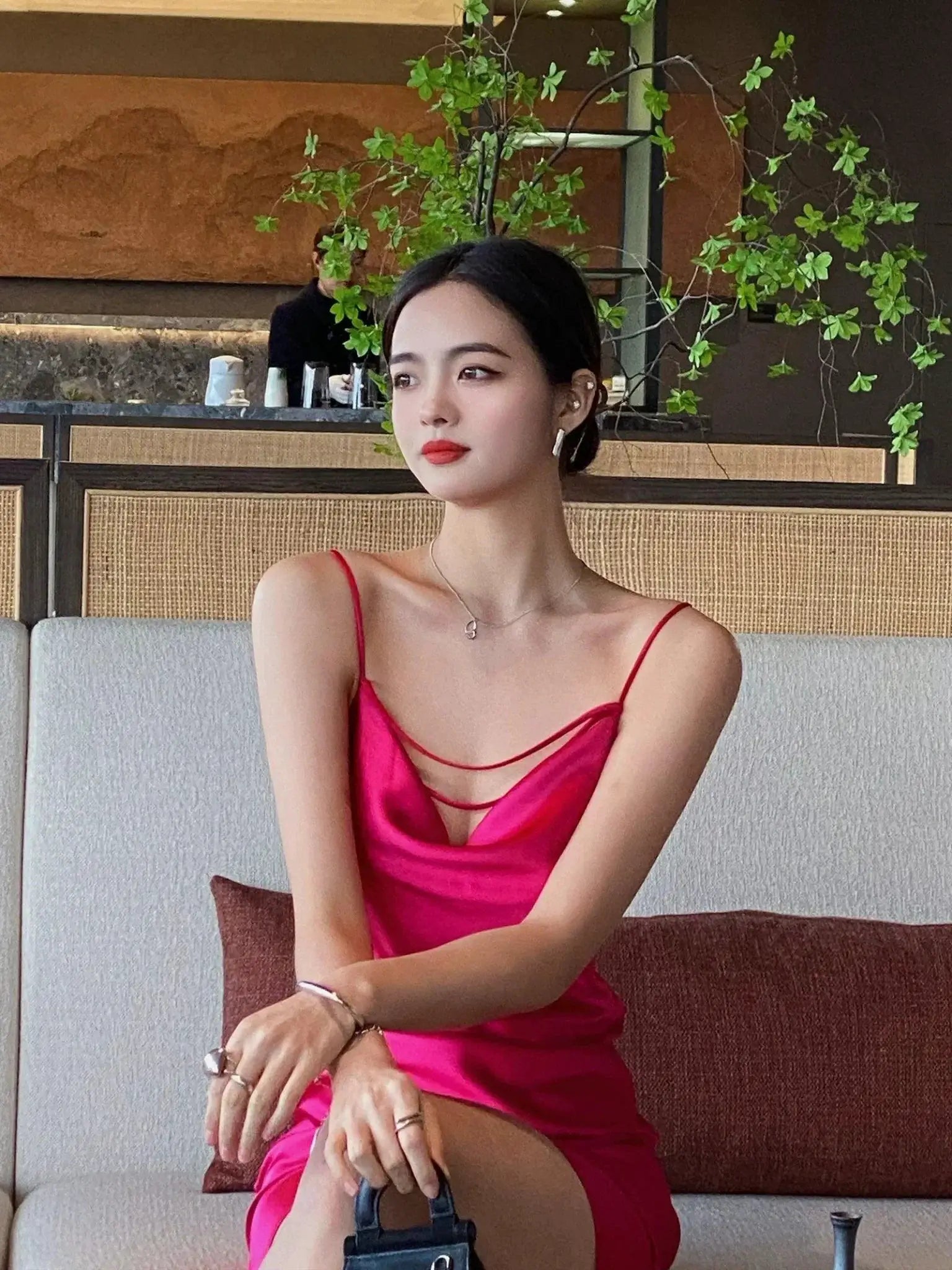 Chic Red Satin Sling Dress For Sophisticated Summer Style