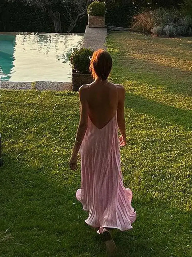 Chic Spaghetti Strap Beach Dress Elegant Summer Fashion