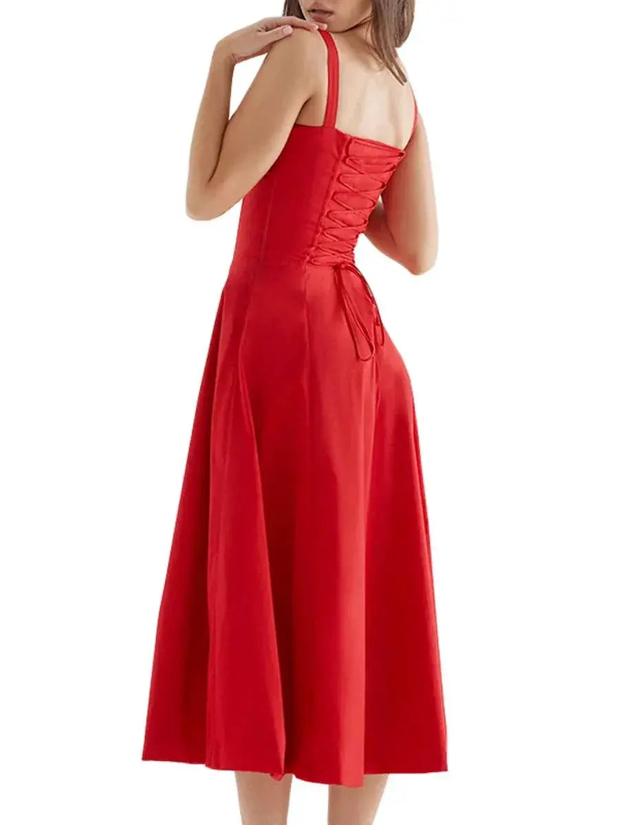 Chic Summer Bandage Dress Solid Color A Line Cocktail Beach