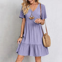 Chic Summer Mini Dress: V-Neck Pleated Ruffle Style