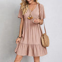 Chic Summer Mini Dress: V-Neck Pleated Ruffle Style