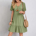 Chic Summer Mini Dress: V-Neck Pleated Ruffle Style