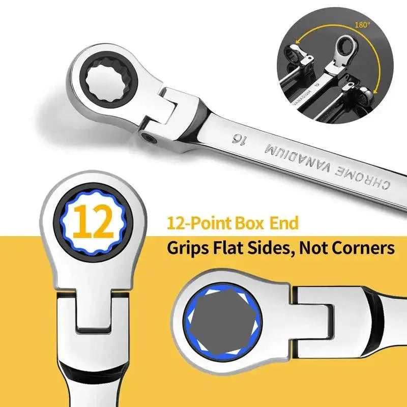 Chrome Vanadium Flex Head Ratchet Wrench Set Durable
