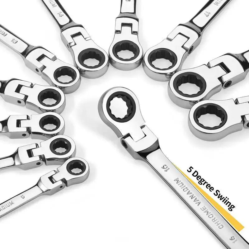 Chrome Vanadium Flex Head Ratchet Wrench Set Durable