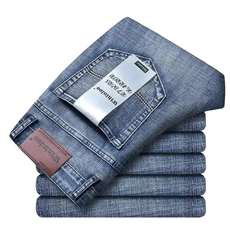 Classic Blue Stretch Denim Trousers for Men by WTHINLEE - Dark Blue 38 product image