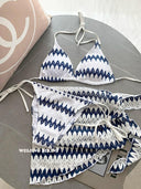 Classy Striped Bikini Lace Fabric Three-Piece Set Swimsuit