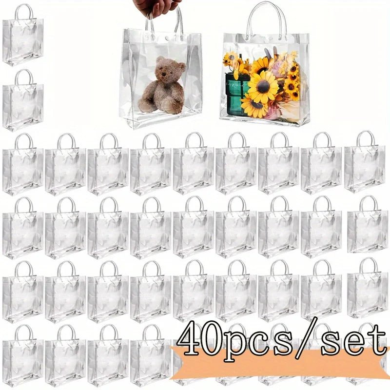 Clear PVC Gift Bags With Handles 20 Count Reusable Party Favor Bags For Birthday