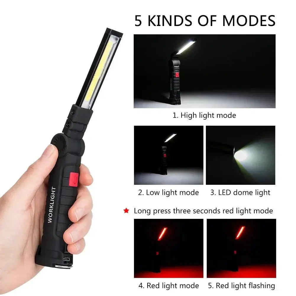 COB LED Flashlight For Camping And Work Light Portable Torch