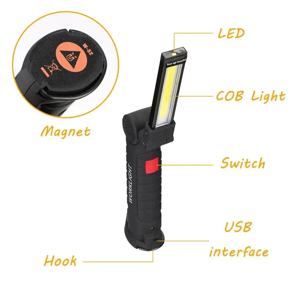 COB LED Flashlight For Camping And Work Light Portable Torch