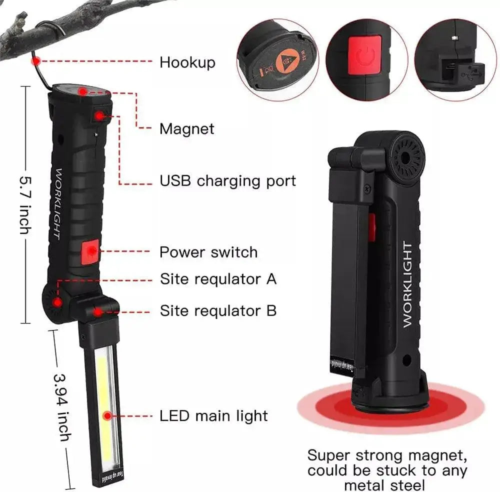 COB LED Work Light USB Rechargeable Camping Torch Portable
