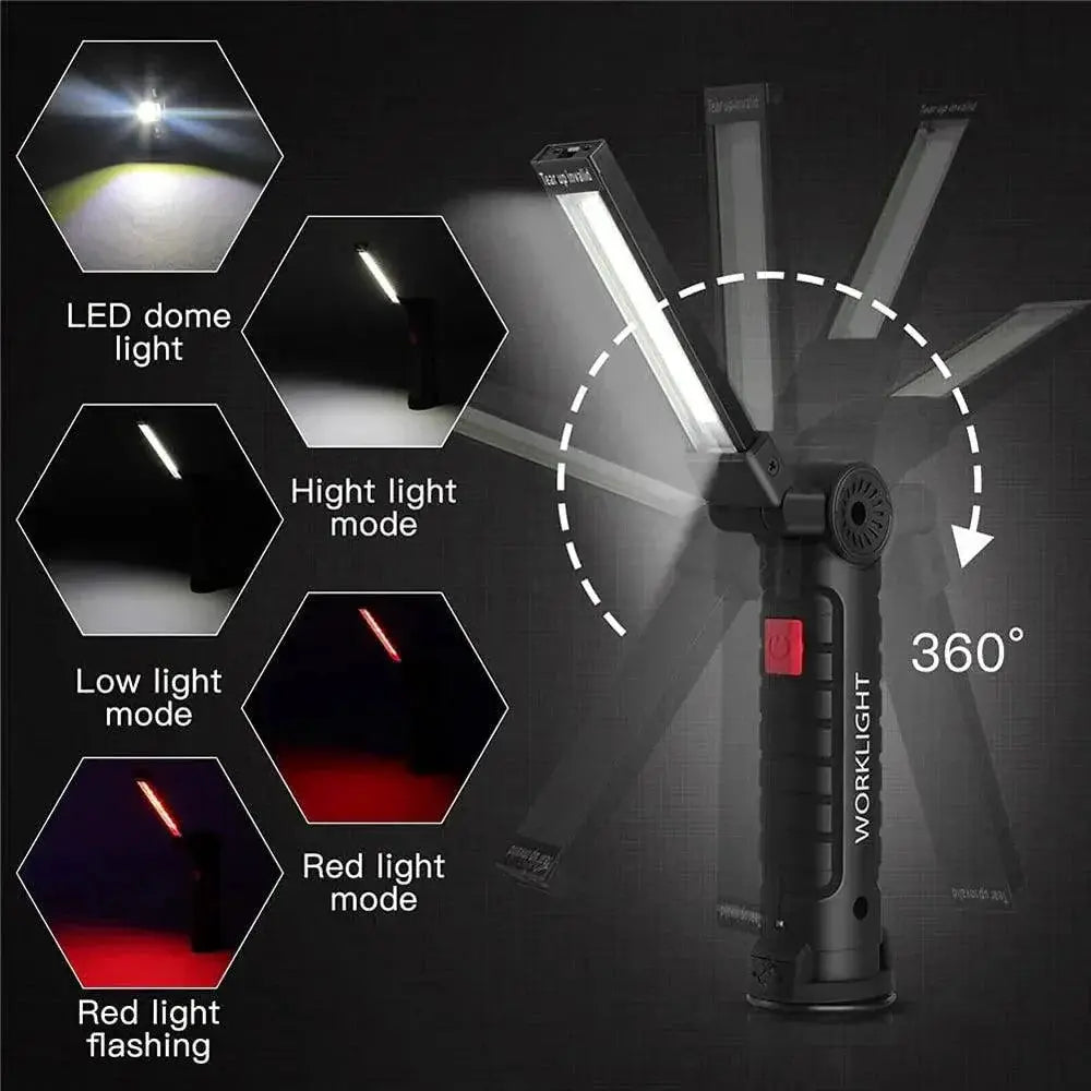 COB LED Work Light USB Rechargeable Camping Torch Portable