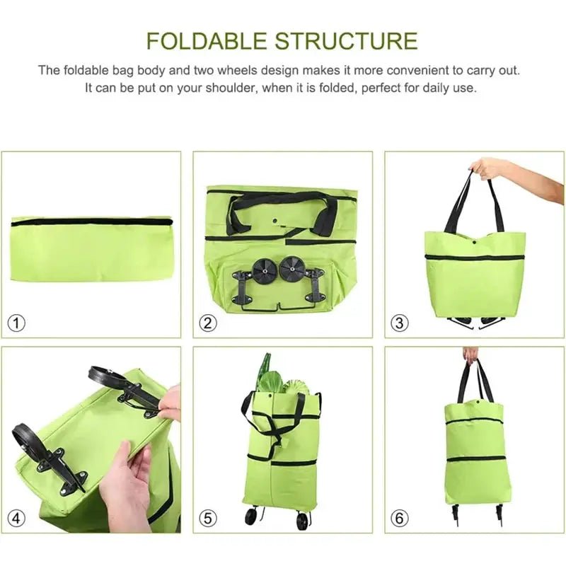 Collapsible Wheeled Shopping Cart For Home Grocery Eco Friendly Foldable Trolley