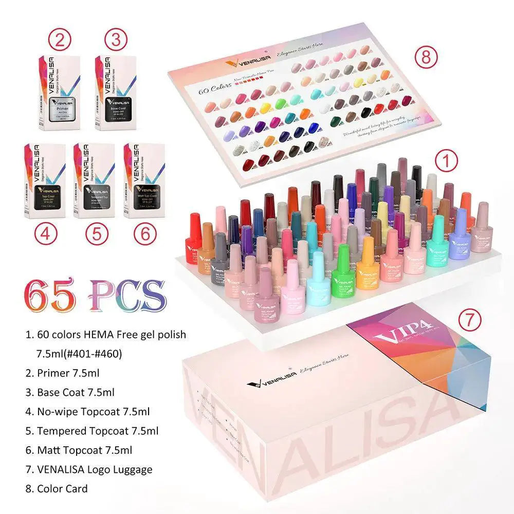 Colorful Gel Nail Polish Kit HEMA Free 60 Vibrant Shades