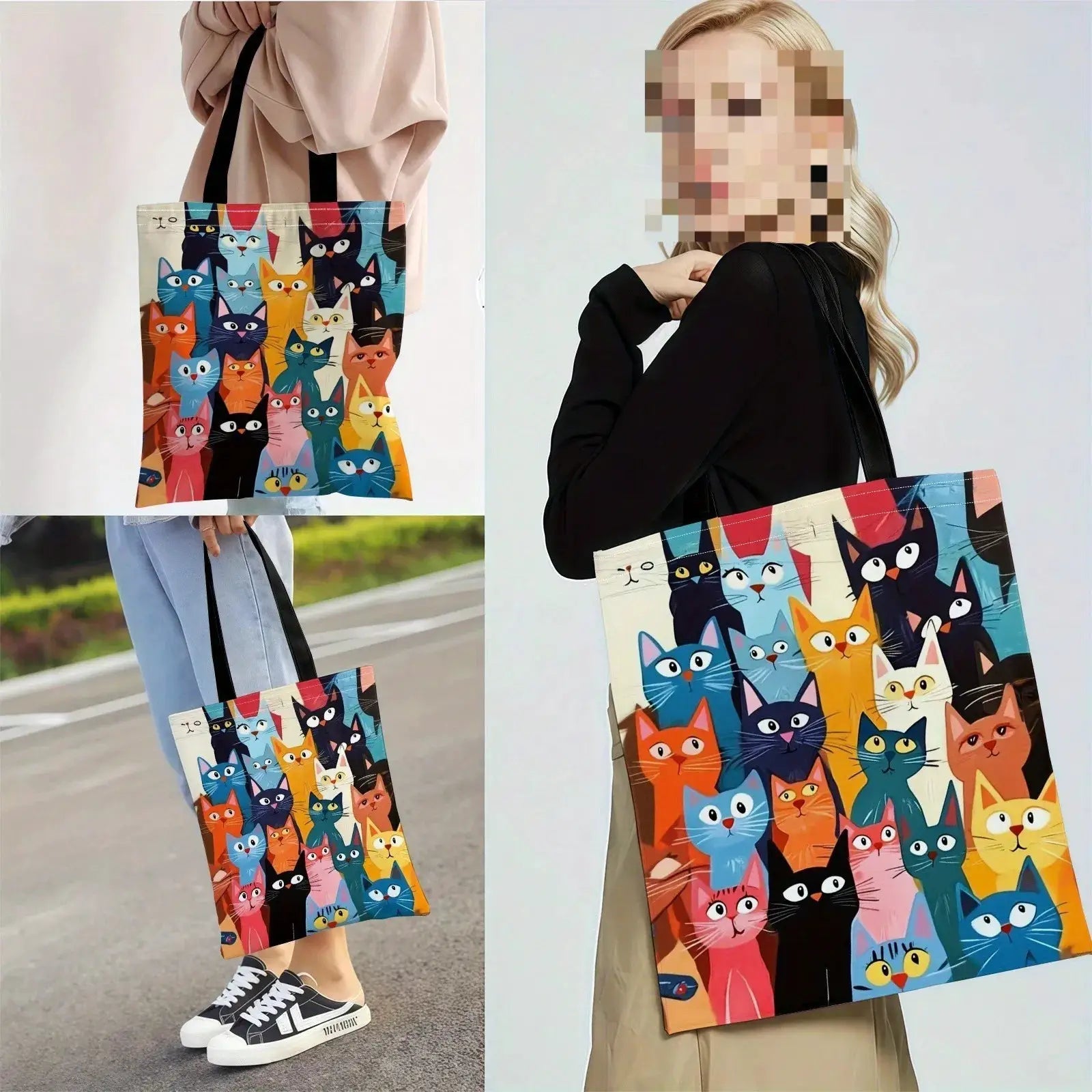 Colorful Kitten Printed Handbag And Backpack 40x40cm Multifunctional Everyday Use