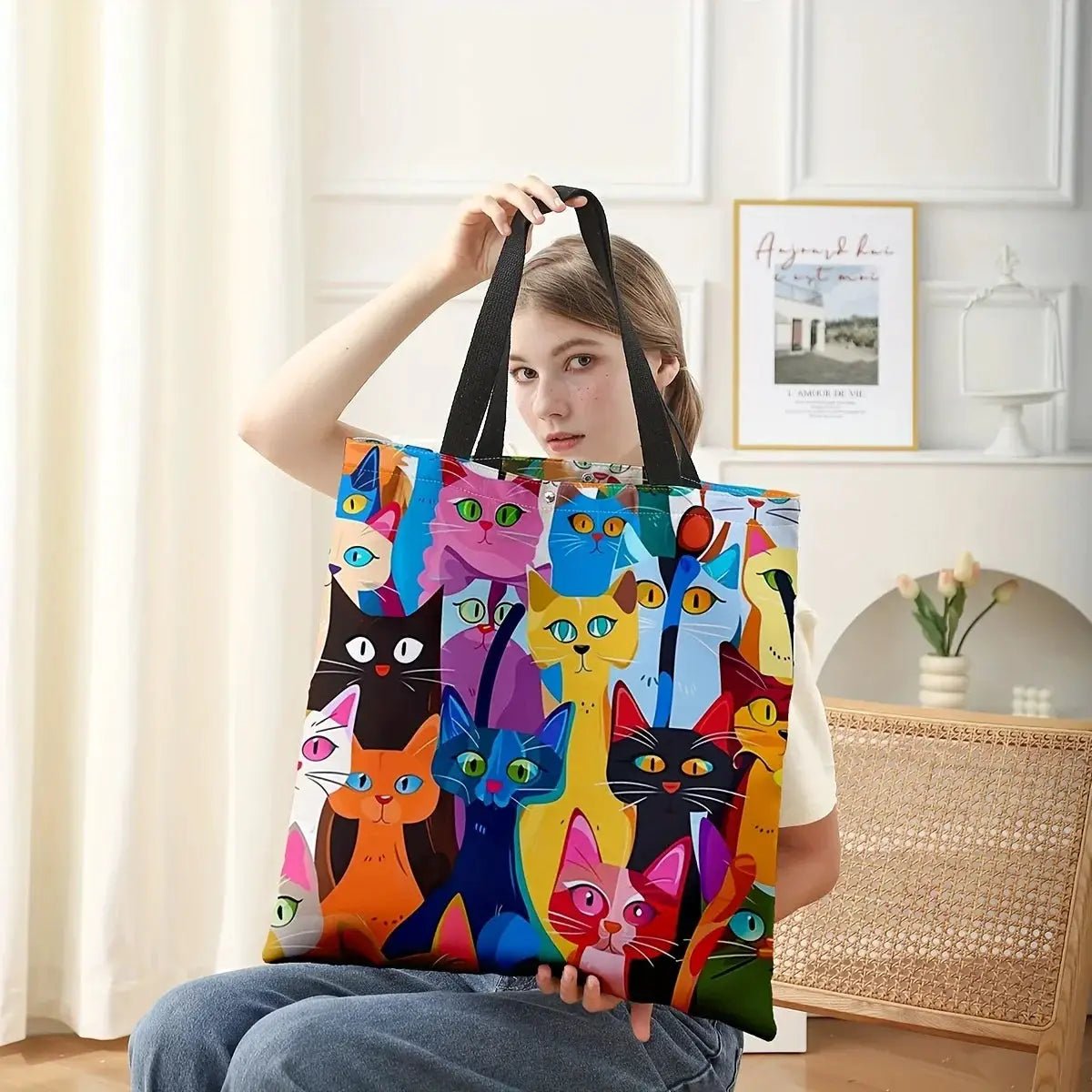Colorful Kitten Printed Handbag And Backpack 40x40cm Multifunctional Everyday Use