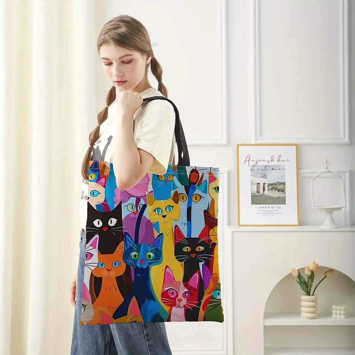 Colorful Kitten Printed Handbag And Backpack 40x40cm Multifunctional Everyday Use