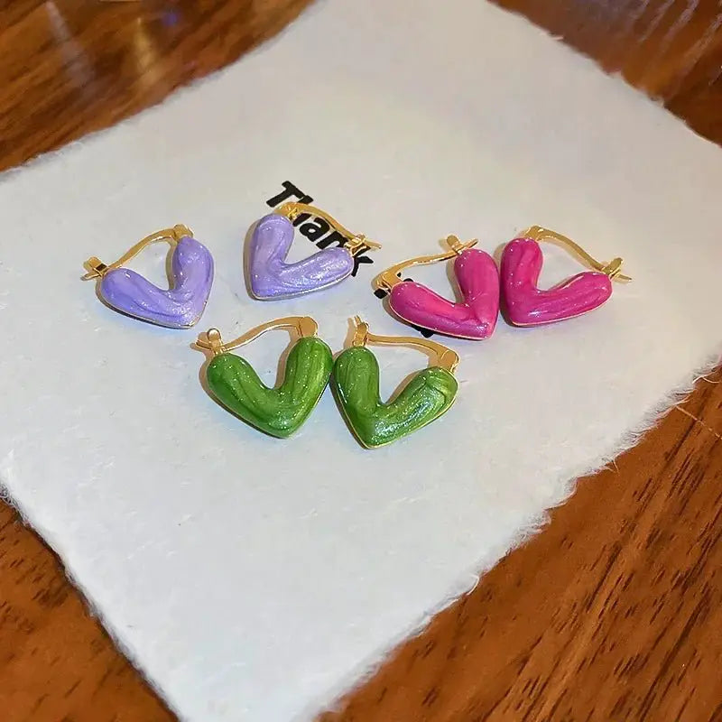 Colorful Pink Heart Hoop Earrings For Women Fashion Jewelry