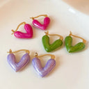 Colorful Pink Heart Hoop Earrings For Women Fashion Jewelry