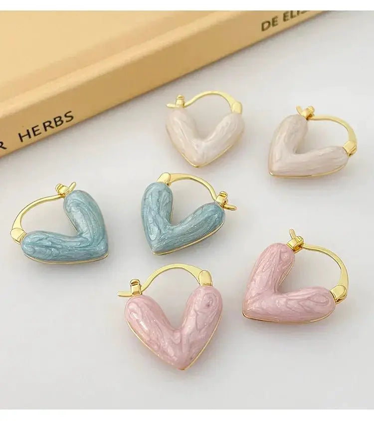 Colorful Pink Heart Hoop Earrings For Women Fashion Jewelry