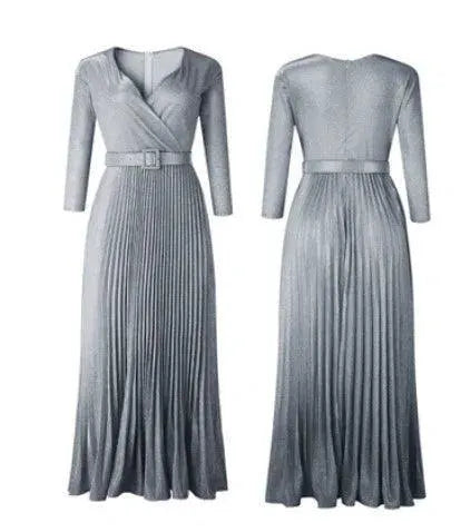 Colorful Pleated Maxi Dress Vibrant Elegant Party Wear
